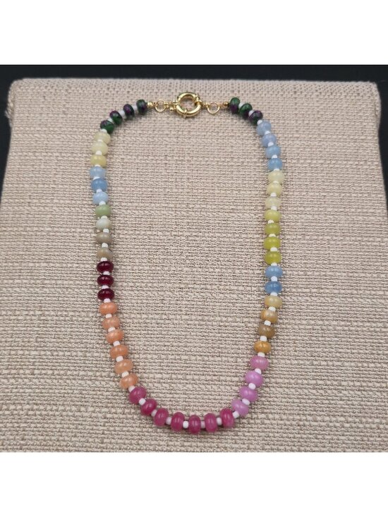 Jewelry - 18 Inch Gold Plated Rainbow Gemstone Quartz Stone Necklace B1153